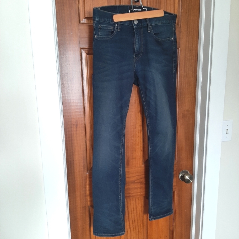 EXPRESS Mens Dark Grey Blue Wash Jeans